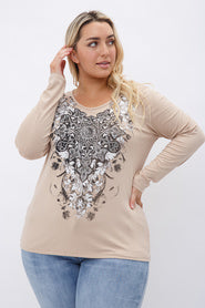 30 GT {Room To Bloom} VOCAL Taupe Floral Rhinestone Graphic Tee PLUS SIZE XL 2X 3X