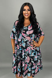 12 PSS-D {Marvel At You} Black Paisley Print V-Neck Dress EXTENDED PLUS SIZE 3X 4X 5X