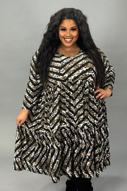 90 PQ-Z {Falling Into A Pattern} Olive Print Tiered V-Neck Dress EXTENDED PLUS SIZE 3X 4X 5X