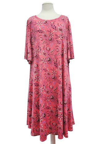 13 PSS {Born With Style} Pink Coral Floral Dress w/Pockets EXTENDED PLUS SIZE 3X 4X 5X