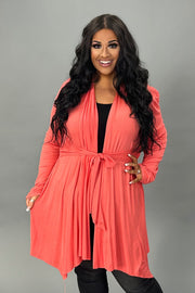 41 OT-B {Mind Of My Own} SALE! Coral Tie Front Cardigan PLUS SIZE XL 2X 3X
