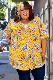 67 PSS-C {Absolute Treasure} Yellow Paisley Floral Top CURVY BRAND!!!  EXTENDED PLUS SIZE XL 2X 3X 4X 5X 6X