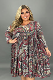 92 PQ-N {Captured Style} Multi-Color Paisley Tiered Dress EXTENDED PLUS SIZE 3X 4X 5X
