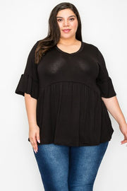 72 SQ {Capture Simplicity} Black V-Neck Babydoll Top PLUS SIZE XL 2X 3X