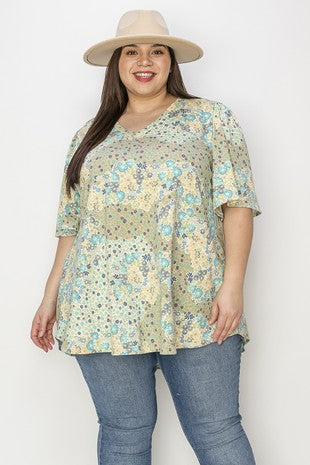 57 PSS-E {Spotted Love} Fuchsia & Yellow Printed Top EXTENDED PLUS SIZ –  Curvy Boutique Plus Size Clothing