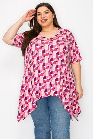 46 PSS {Treasure Found} Pink/Purple Print Asymmetrical Top EXTENDED PLUS SIZE 4X 5X 6X