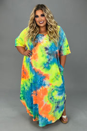 LD-U {My Only Vice} Blue/Orange Tie Dye Maxi Dress CURVY BRAND!!!  EXTENDED PLUS SIZE XL 2X 3X 4X 5X 6X