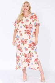 LD-I {Love Song} Ivory/Red Rose Print Maxi Dress PLUS SIZE XL 2X 3X