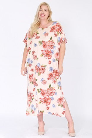 LD-I {Love Song} Ivory/Red Rose Print Maxi Dress PLUS SIZE XL 2X 3X