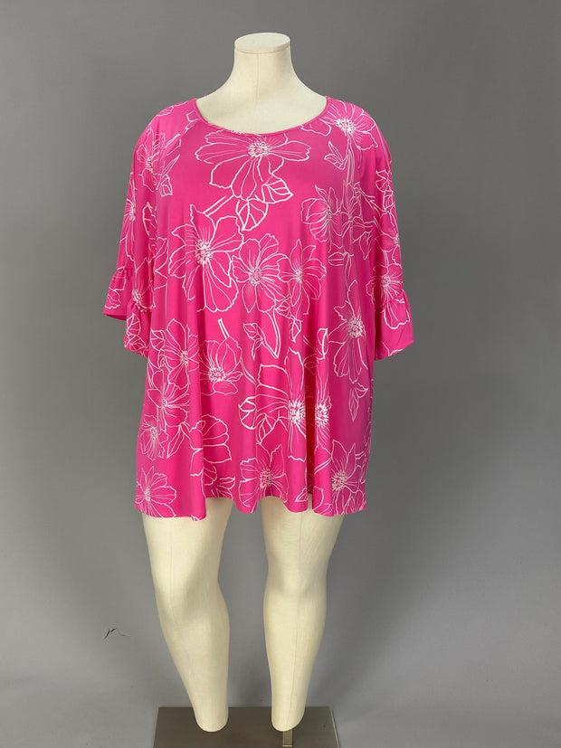 55 PSS {Free Spirited} Pink/White Floral Print Tunic CURVY BRAND!!! EXTENDED PLUS SIZE 4X 5X 6X