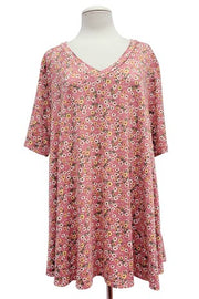 21 PSS {Take A Breath} Pink Coral Daisy Print V-Neck Top EXTENDED PLUS SIZE 3X 4X 5X