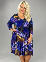 26 PQ {Always On Time} Blue Mixed Print V-Neck Tiered Dress PLUS SIZE 1X 2X 3X