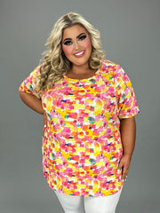 57 PSS-E {Spotted Love} Fuchsia & Yellow Printed Top EXTENDED PLUS SIZE 4X 5X 6X