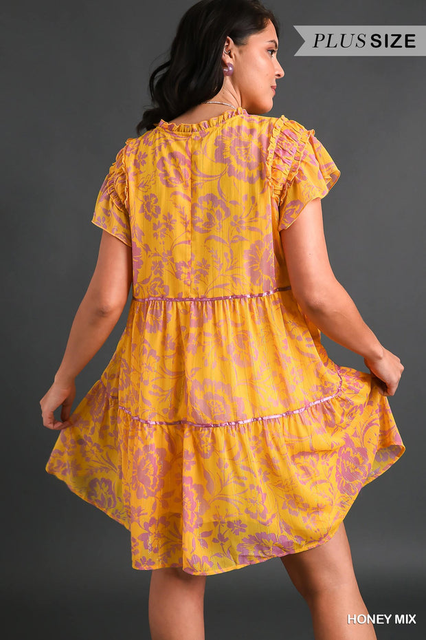 29 PSS {Ray Of Sunshine} Umgee Yellow Floral Dress PLUS SIZE XL 1X 2X
