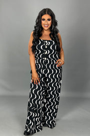 LD-U {Dream Of Style} Black/Ivory Print Sleeveless Jumpsuit PLUS SIZE 1X 2X 3X