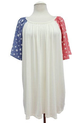 11 CP {Celebrate The Flag} Ivory Top w/Red & Blue Star Print