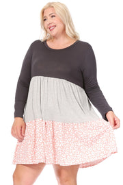 26 CP {Blending In} Grey/Pink Leopard Print Tiered Dress PLUS SIZE 1X 2X 3X