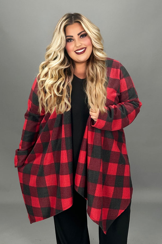 30 OT {Cool Weather} Red/Black Plaid Long Cardigan EXTENDED PLUS SIZE 3X 4X 5X