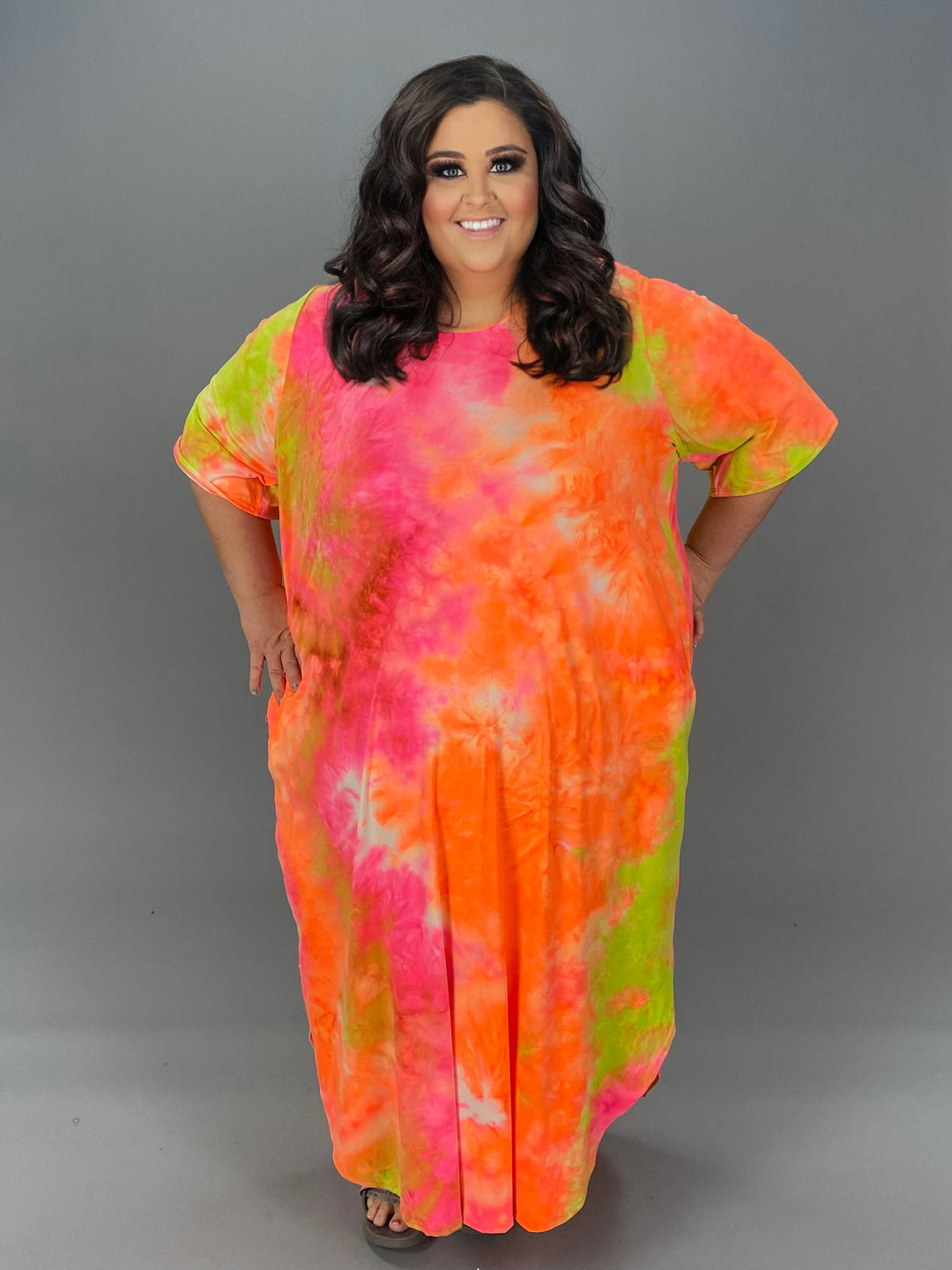 LD-V {Worth The Effort} Orange/Lime Tie Dye Maxi Dress PLUS SIZE XL 2X   Curvy Boutique Plus Size Clothing