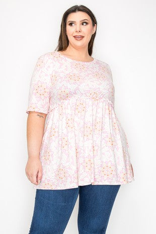 100 PSS {Sweet Blooming} Pink Floral Babydoll Tunic EXTENDED PLUS SIZE 2X 3X 4X  TRUE TO SIZE!!