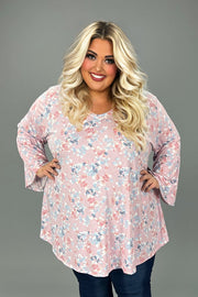 67 PQ {Small Victories} Pink Floral V-Neck Tunic EXTENDED PLUS SIZE 3X 4X 5X