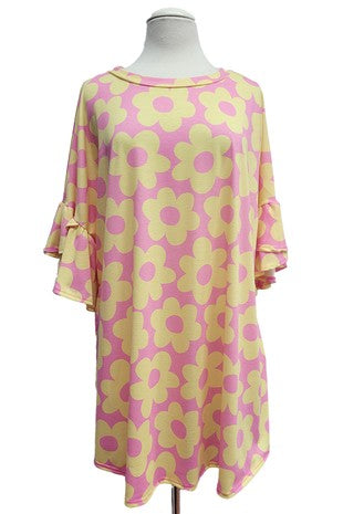 12 PSS {Choose Daisy} Pink/Yellow Daisy Print Top EXTENDED PLUS SIZE 4X 5X 6X
