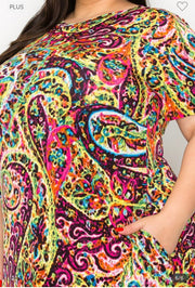 LD-X {Always Adoring} Fuchsia Paisley Printed High/Low Dress EXTENDED PLUS SIZE 3X 4X 5X