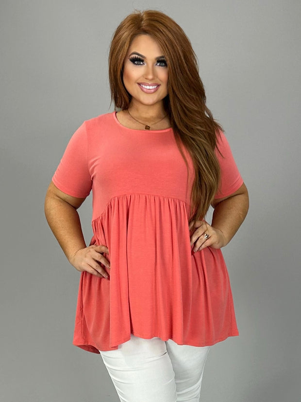 34 SSS-E {Feeling The Love} Deep Coral Babydoll Tunic PLUS SIZE 1X 2X 3X