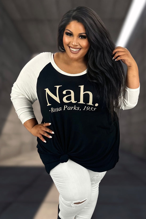 26 GT-C {Rosa Parks} "Nah." Ivory/Black Tee SALE!! CURVY BRAND!! EXTENDED PLUS SIZE 1X 2X 3X 4X 5X 6X
