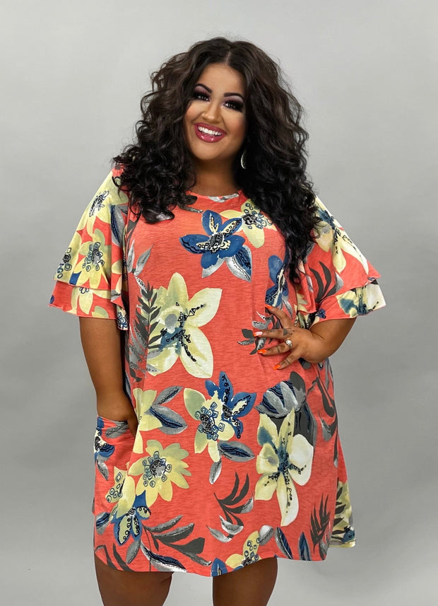 51 PSS-I {"Lilly"ful"} Floral Print Coral  ***FLASH SALE***Tunic Plus Size 1X 2X 3X
