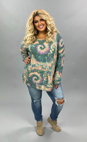 CP-B {Too Cool For You} ***FLASH SALE***Teal, Tan, Purple Tie Dye Lace Detail Top PLUS SIZE XL 2X 3X