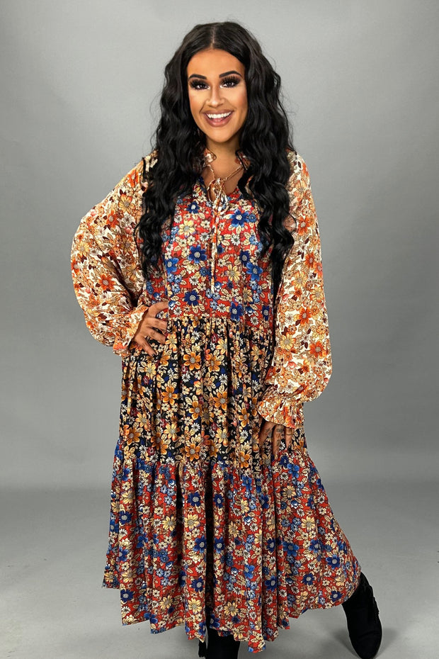 LD-S {Another Chance To Shine} Umgee Brick Metallic Floral Dress PLUS SIZE XL 1X 2X