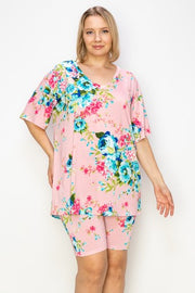 12 PSS {All Around Floral} Pink Floral V-Neck Top PLUS SIZE XL 2X 3X
