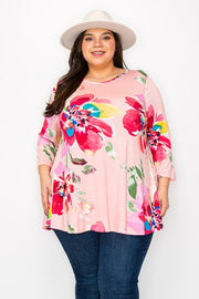 27 PQ {Bloom And Grow} Peach Large Floral Print Top EXTENDED PLUS SIZE 4X 5X 6X