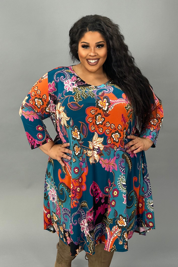 79 PQ-X {No Filters} Teal Floral V-Neck Dress  SALE!!!  EXTENDED PLUS SIZE 3X 4X 5X