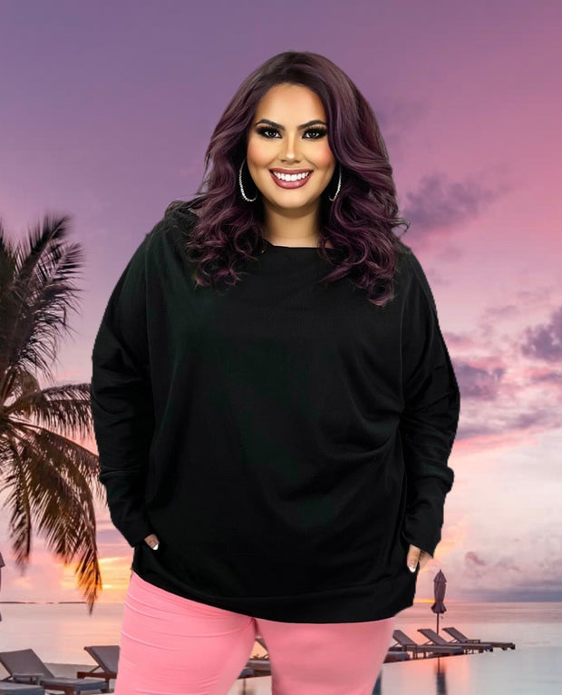 45 SLS-A {Leave You With A Smile} Black Off Shoulder Tunic SALE!!!  Plus Size 1X 2X 3X