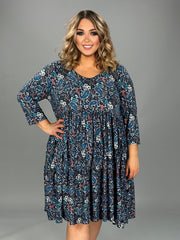 13 PQ-E {Keeping It Sweet} Navy Paisley Print Tiered Dress PLUS SIZE XL 2X 3X