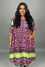 80 PSS-D {How Not To} Pink Border Print Dress PLUS SIZE 3X 4X 5X