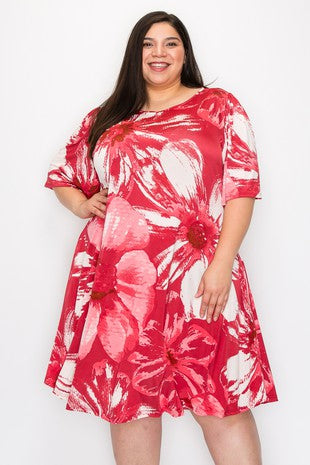 99 PSS {Your Little Angel} Red Lg Floral Dress w/Pockets EXTENDED PLUS SIZE 4X 5X 6X