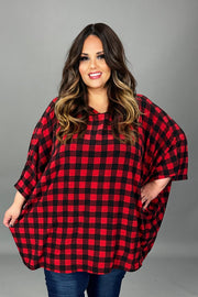 39 HD {No Need To Explain} Red/Black Plaid Hoodie Poncho EXTENDED PLUS SIZE 3X 4X 5X