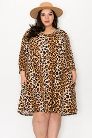 11 PQ {Unexpected Change} Brown Leopard Print V-Neck Dress EXTENDED PLUS SIZE 3X 4X 5X
