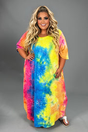 LD-T {Free To Flirt} Fuchsia/Blue Tie Dye Maxi Dress CURVY BRAND!!! EXTENDED PLUS SIZE XL 2X 3X 4X 5X 6X