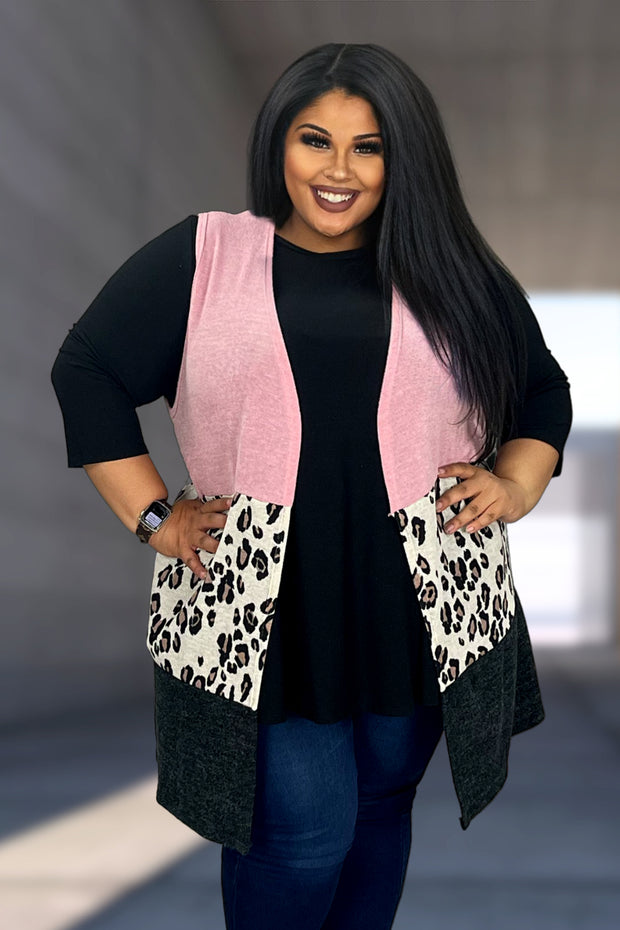 19 OT {Out With The Girls} Pink Leopard Long Vest EXTENDED PLUS SIZE 3X 4X 5X