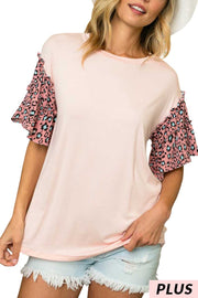 58 CP-G {Crazy Crush} Blush Top w/Leopard Sleeves PLUS SIZE 1X 2X 3X