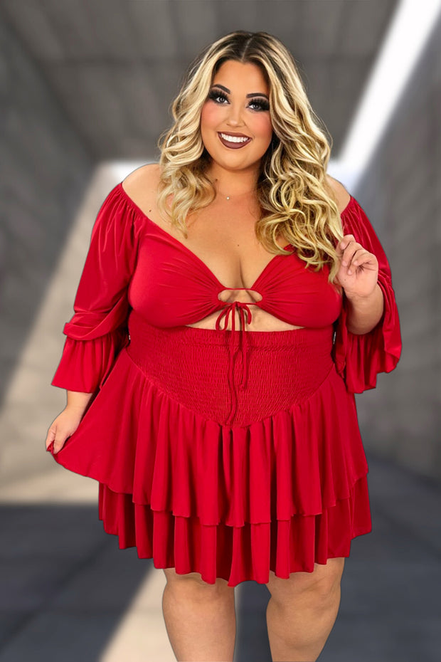 90 SET-H {Let The Party Begin} Red Crop Top & Ruffle Skirt Set PLUS SIZE 1X 2X 3X