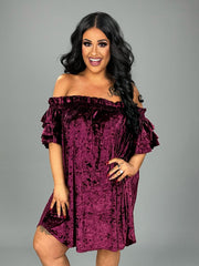 OS- U "UMGEE" Burgundy  Crushed Velvet Off-Shoulder PLUS SIZE