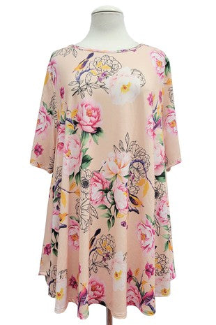 30 PSS {A Birdie Told Me} Peach/Pink Floral Bird Print Top EXTENDED PLUS SIZE 3X 4X 5X