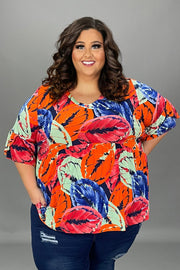 14 PSS-O {Going Leafy} Red/Orange Print V-Neck Babydoll Top EXTENDED PLUS SIZE 3X 4X 5X