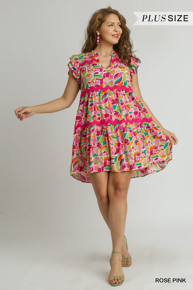 67 PSS {My Brightest Moment} Rose Pink Print Tiered Dress PLUS SIZE XL 1X 2X