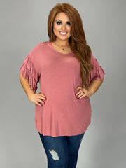 32 SSS-M {Keeping Close} Cinnamon Ruffle Sleeve Top PLUS SIZE XL 2X 3X